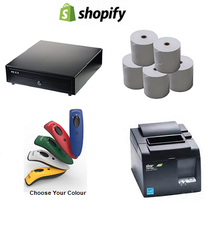 Shopify Bundle of Star TSP654II Thermal Printer, Bluetooth Scanner, Cash Drawer & Paper Rolls