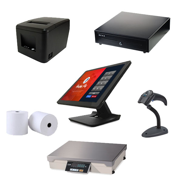 POS Bundle for Grocery Store - Element 455 15" Inch POS Terminal, Barcode Scanner, Receipt Printer, Scale, Cash Drawer & Paper Rolls.